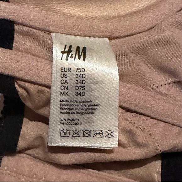 H&M Long Line Sexy Two Tone Black Lace Bra Women's 34D - Picture 2 of 6